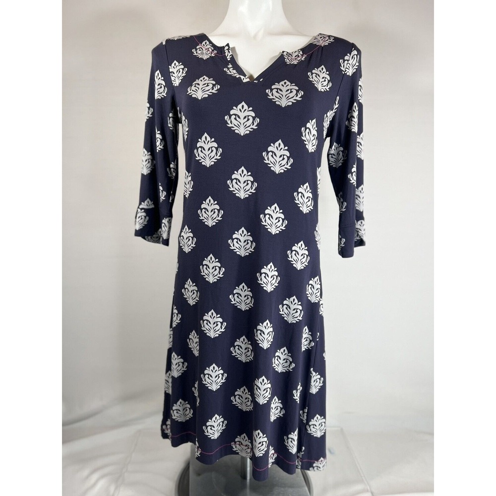 Hatley Midi Dress Women XS Blue Viscose Floral V-Neck Casual Preppy Boho